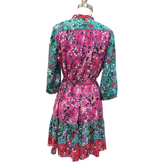 SALONI Tyra Printed Silk Shirt Dress US 4  Meadow Green Pink - Picture 4 of 11